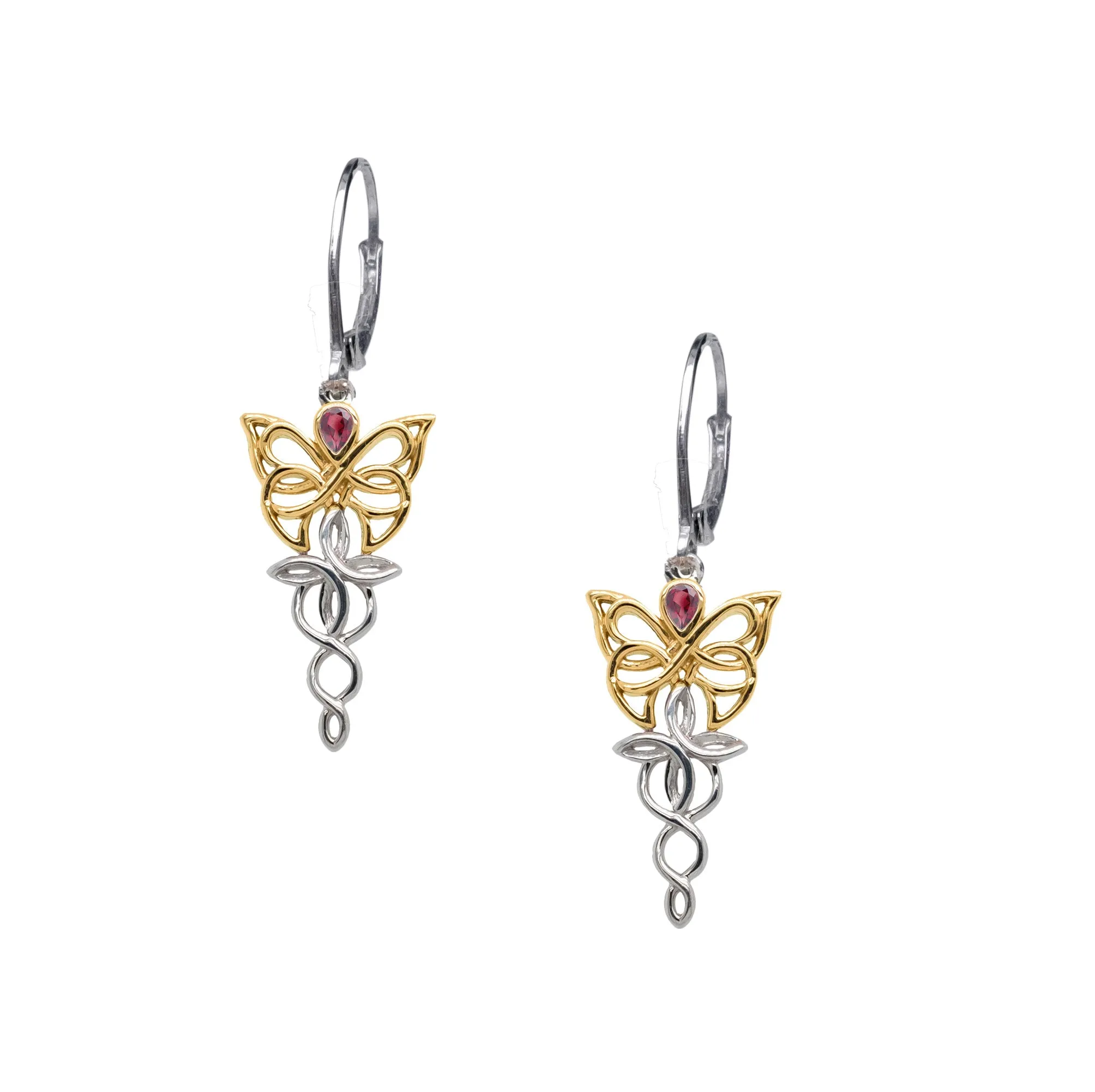 10k White and Yellow Gold Butterfly Earrings - Cubic Zirconia or Rhodolite