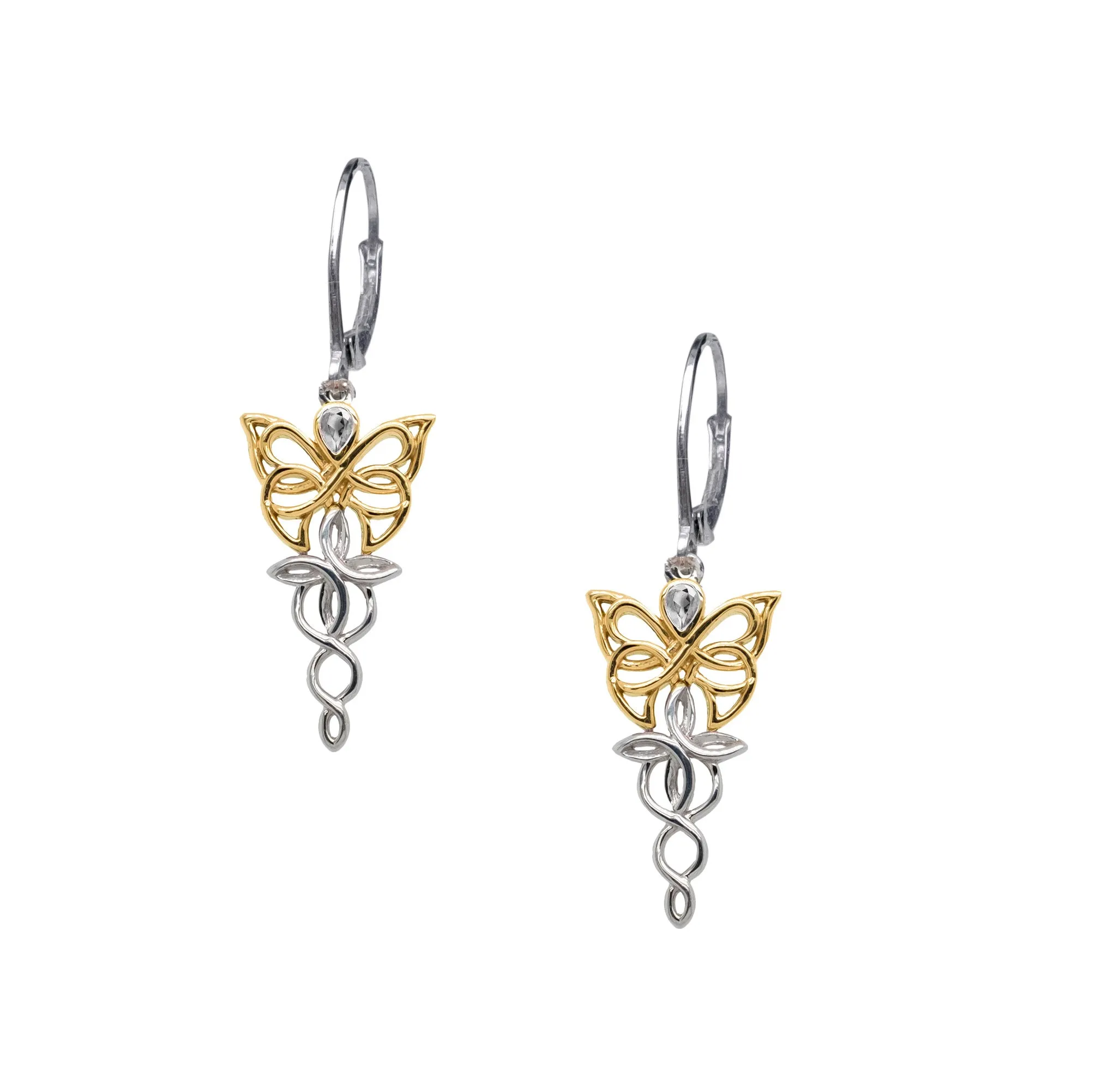 10k White and Yellow Gold Butterfly Earrings - Cubic Zirconia or Rhodolite