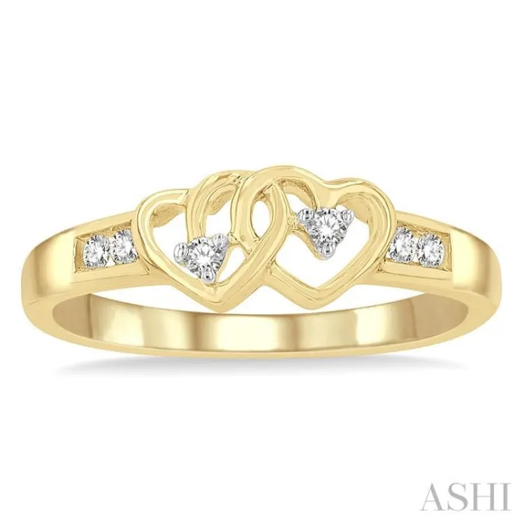 1/10 Ctw Twin Hearts Diamond Ring in 10K Yellow Gold