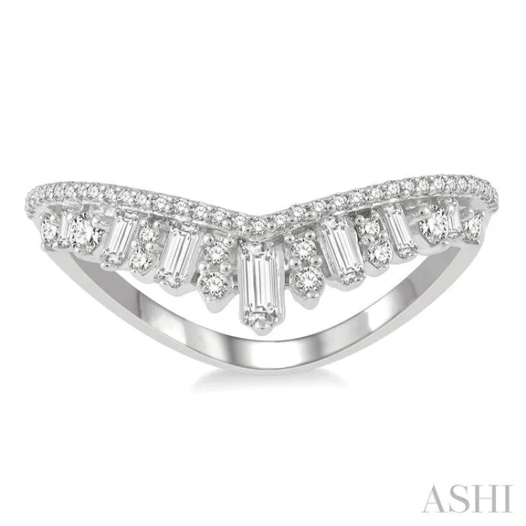 1/2 ctw Chevron Drop Down Baguette and Round Cut Diamond Fashion Ring in 14K White Gold