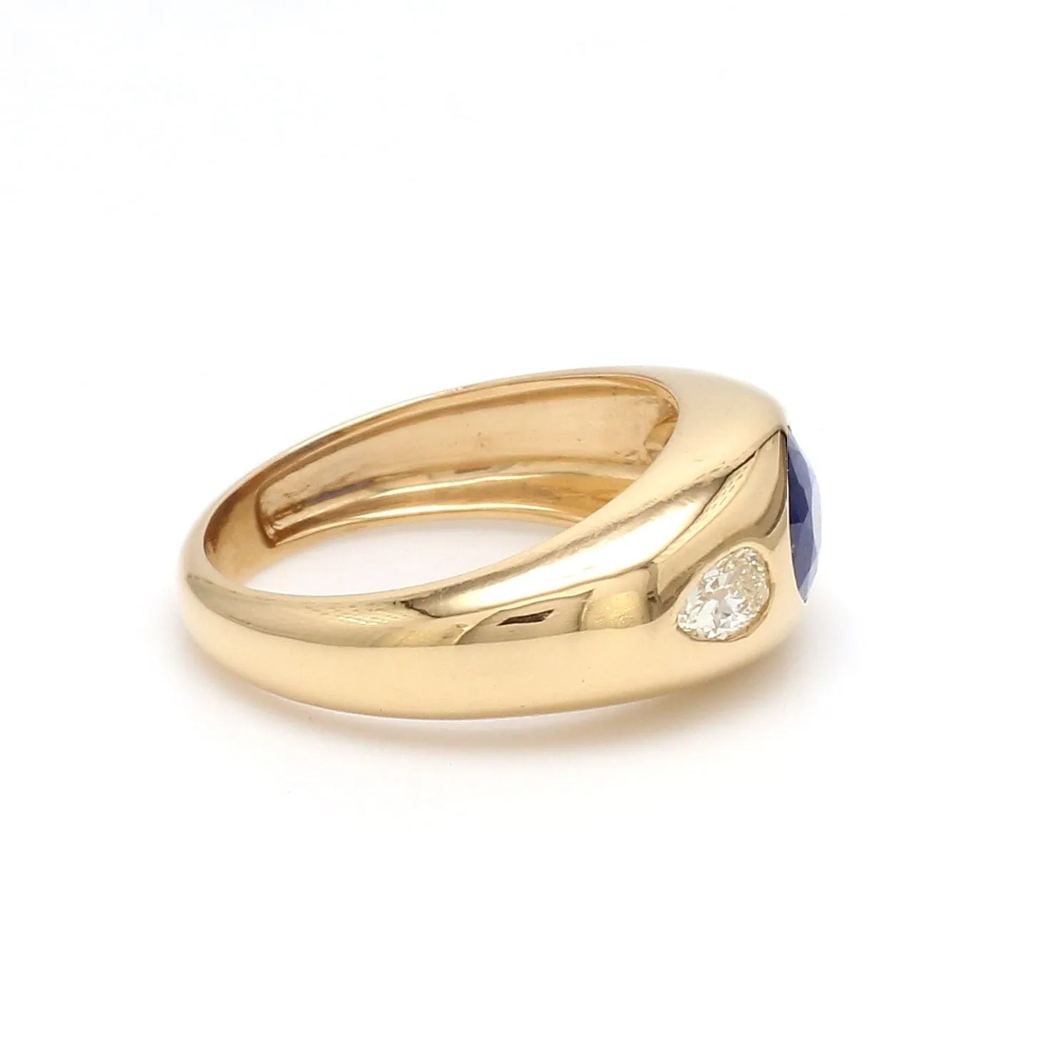 14K & 18K Gold Oval Blue Sapphire & Diamond Dome Ring