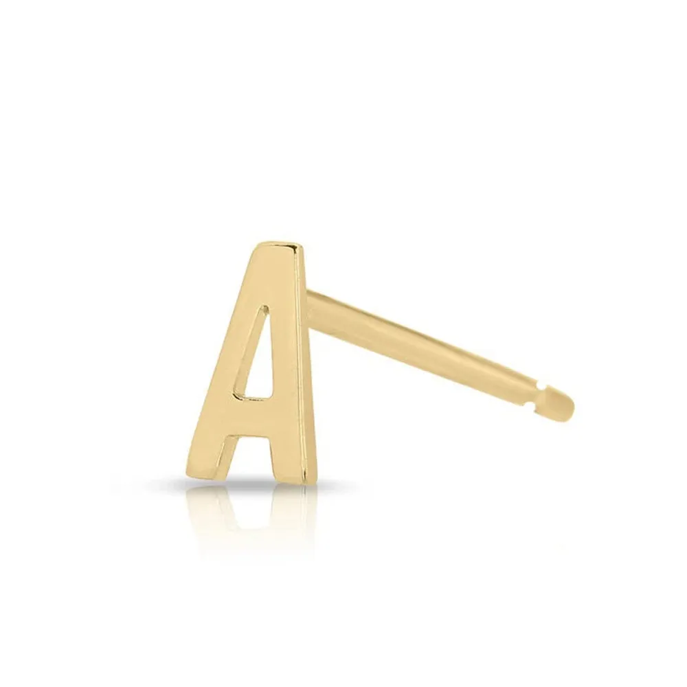 14k Gold Block Font Initial Stud