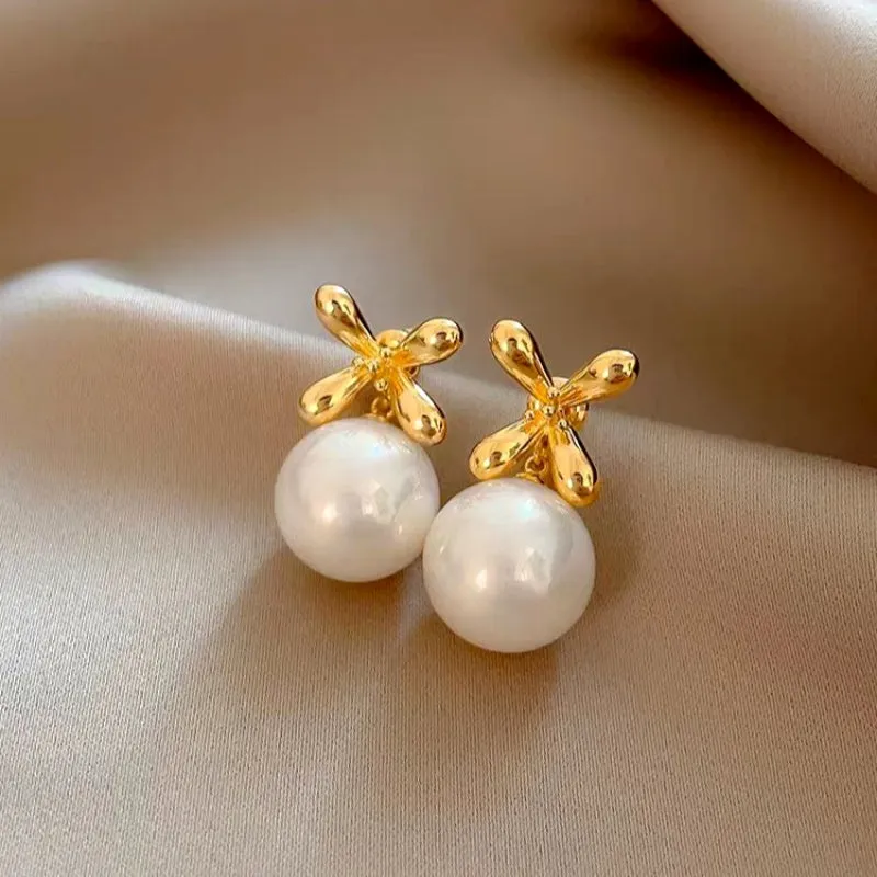 14K Gold-Plated Elegant Osmanthus Pearl Earrings