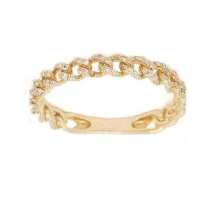 14K Gold Small Cuban Chain Micro-Pave Diamond Ring