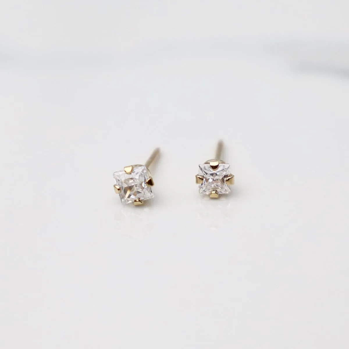 14k Gold Square CZ Stud Earrings