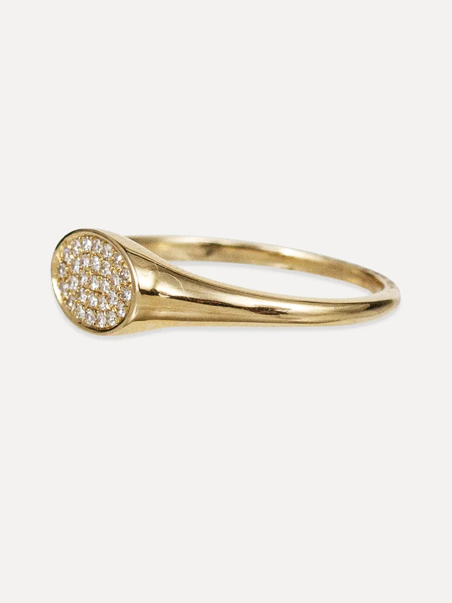 14K Pavé Diamond Oval Signet Ring