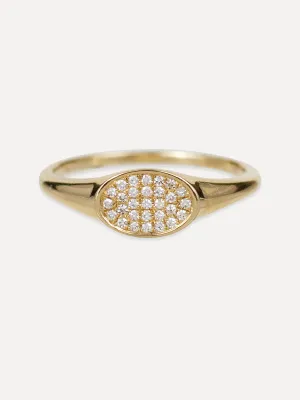 14K Pavé Diamond Oval Signet Ring