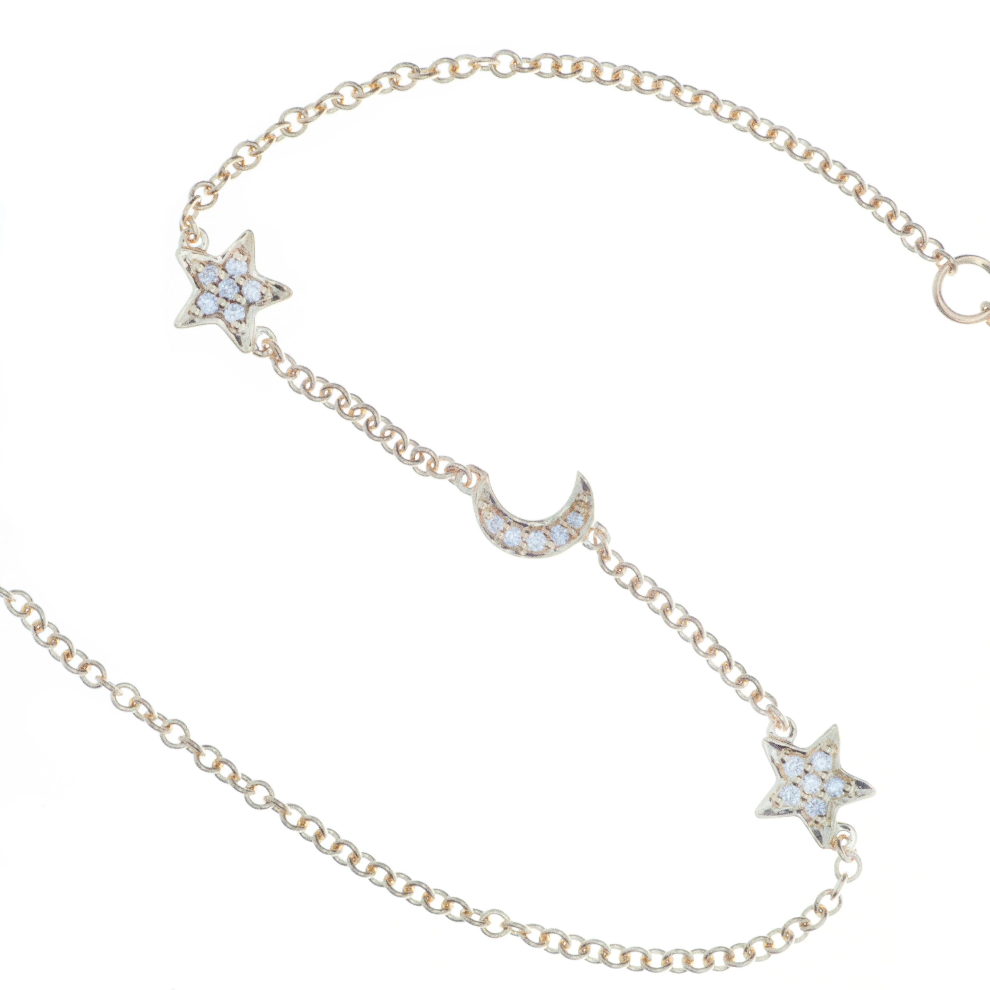 14k Yellow Gold Diamond Sun, Moon & Stars Bracelet