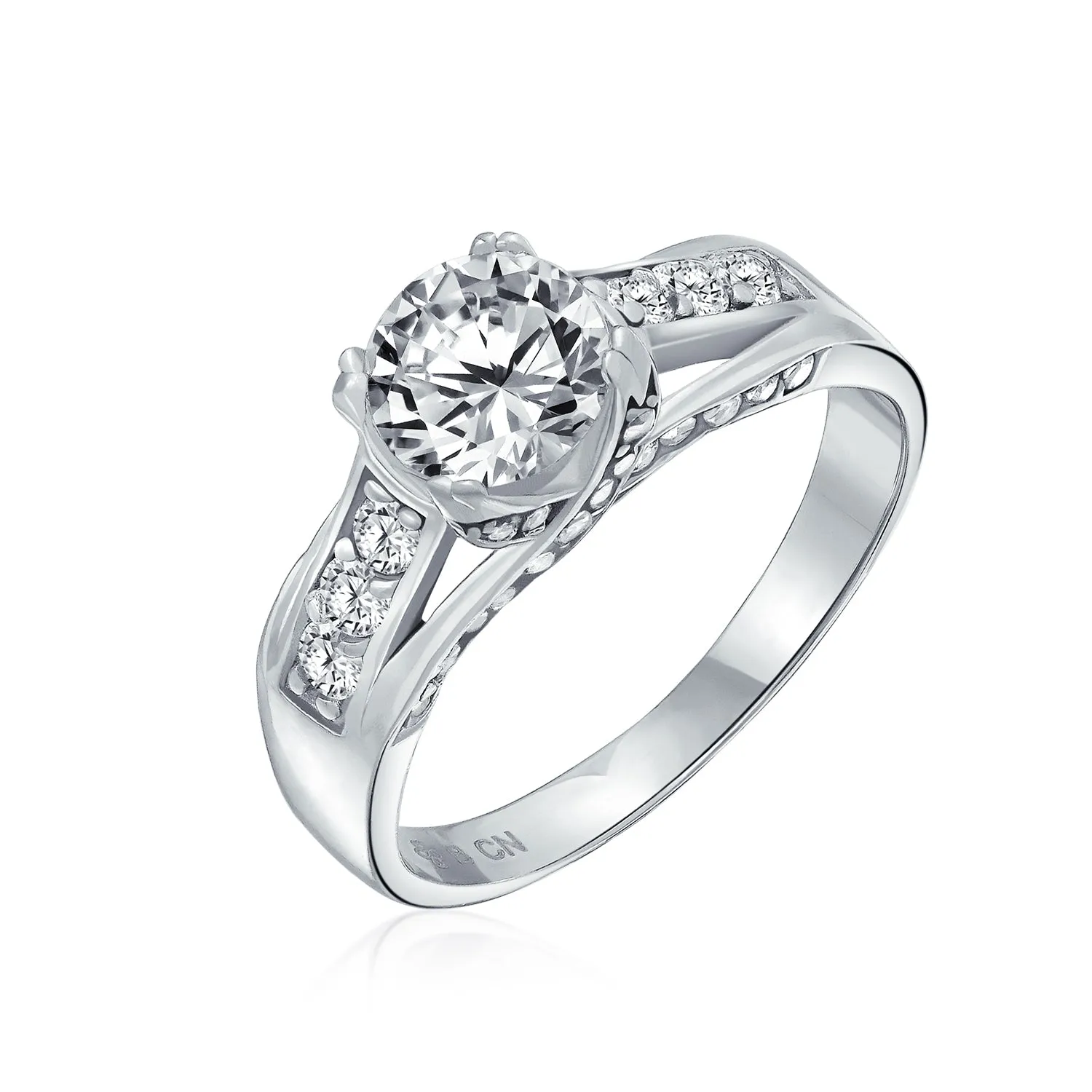 1.5CT Round Brilliant CZ Criss Cross Solitaire Engagement Ring in Sterling Silver