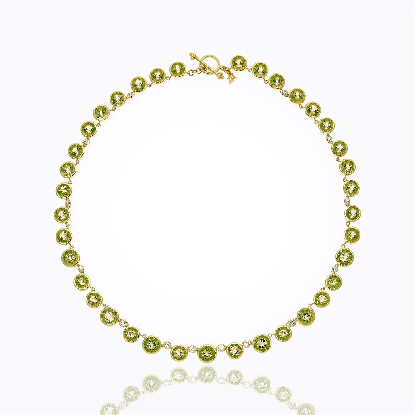 18K Single Round Necklace with peridot and diamond - 18''