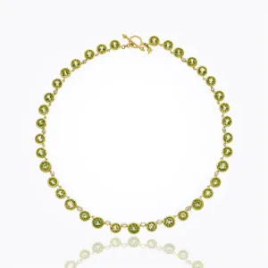 18K Single Round Necklace with peridot and diamond - 18''