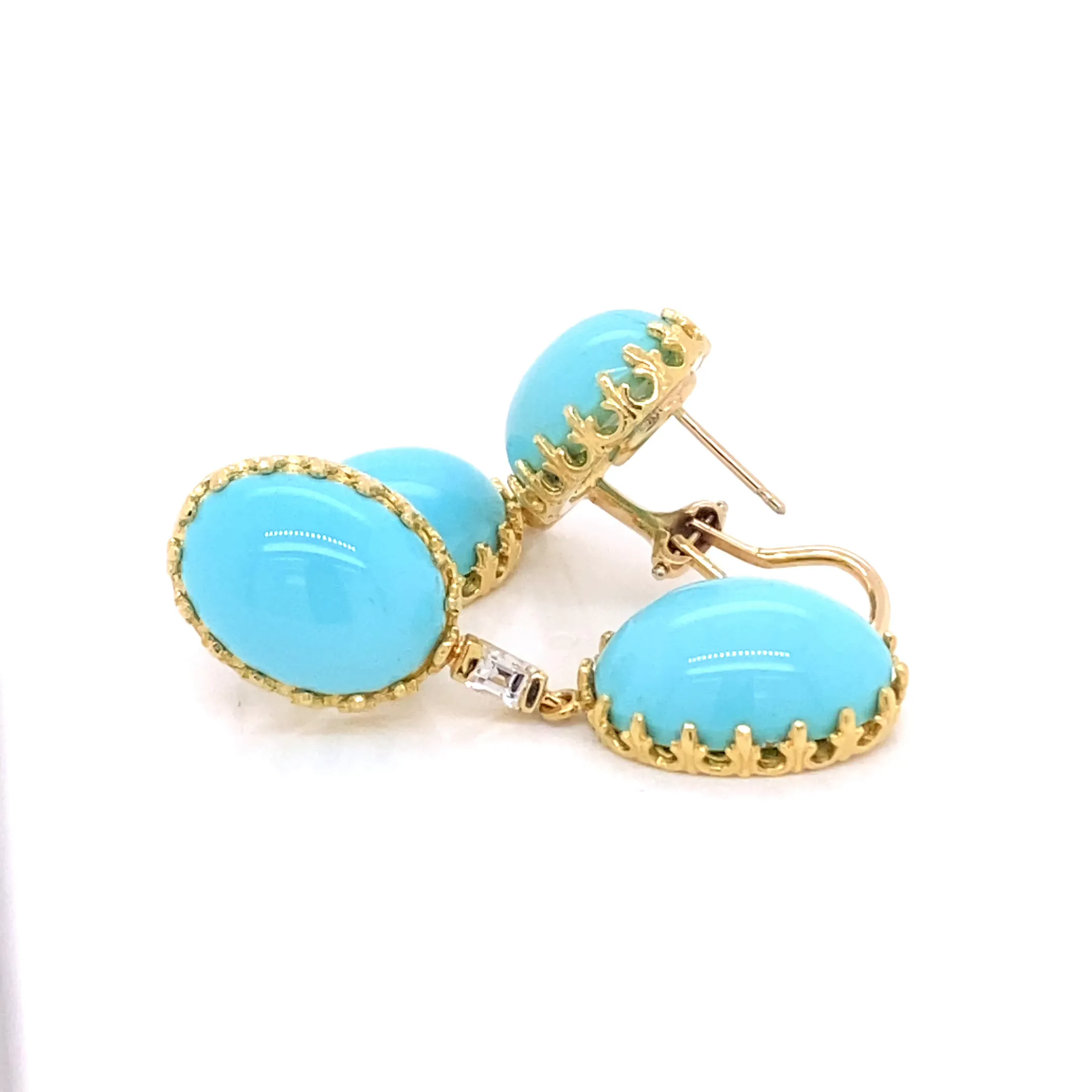 18KY Custom Estate Blue Persian Turquoise And Diamond Fashion Earrings