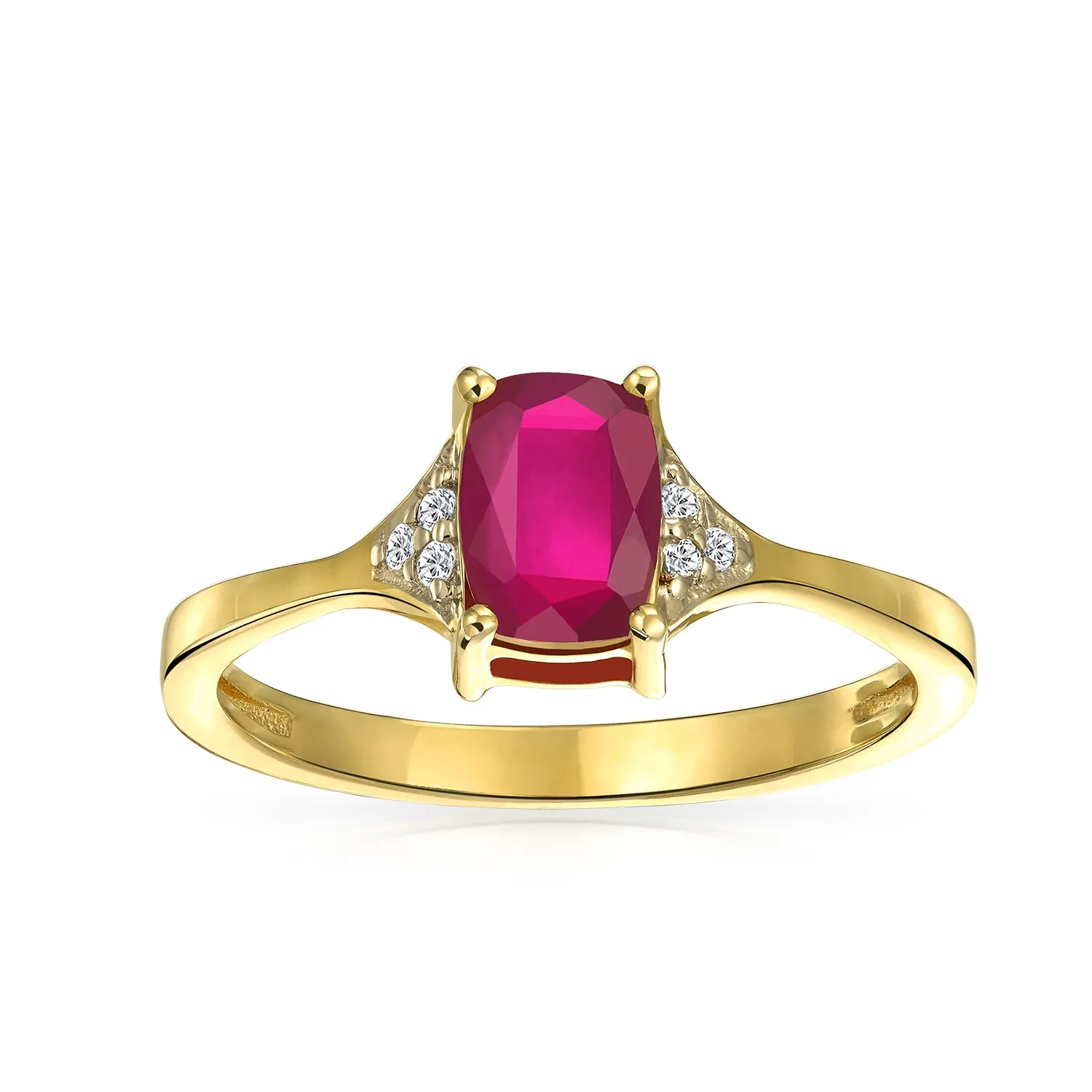 2.34CT Red Ruby Emerald Cut Engagement Ring with Zircon in 14K Gold Plated Silver