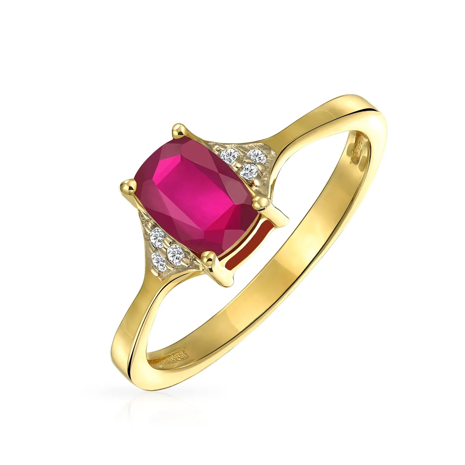 2.34CT Red Ruby Emerald Cut Engagement Ring with Zircon in 14K Gold Plated Silver