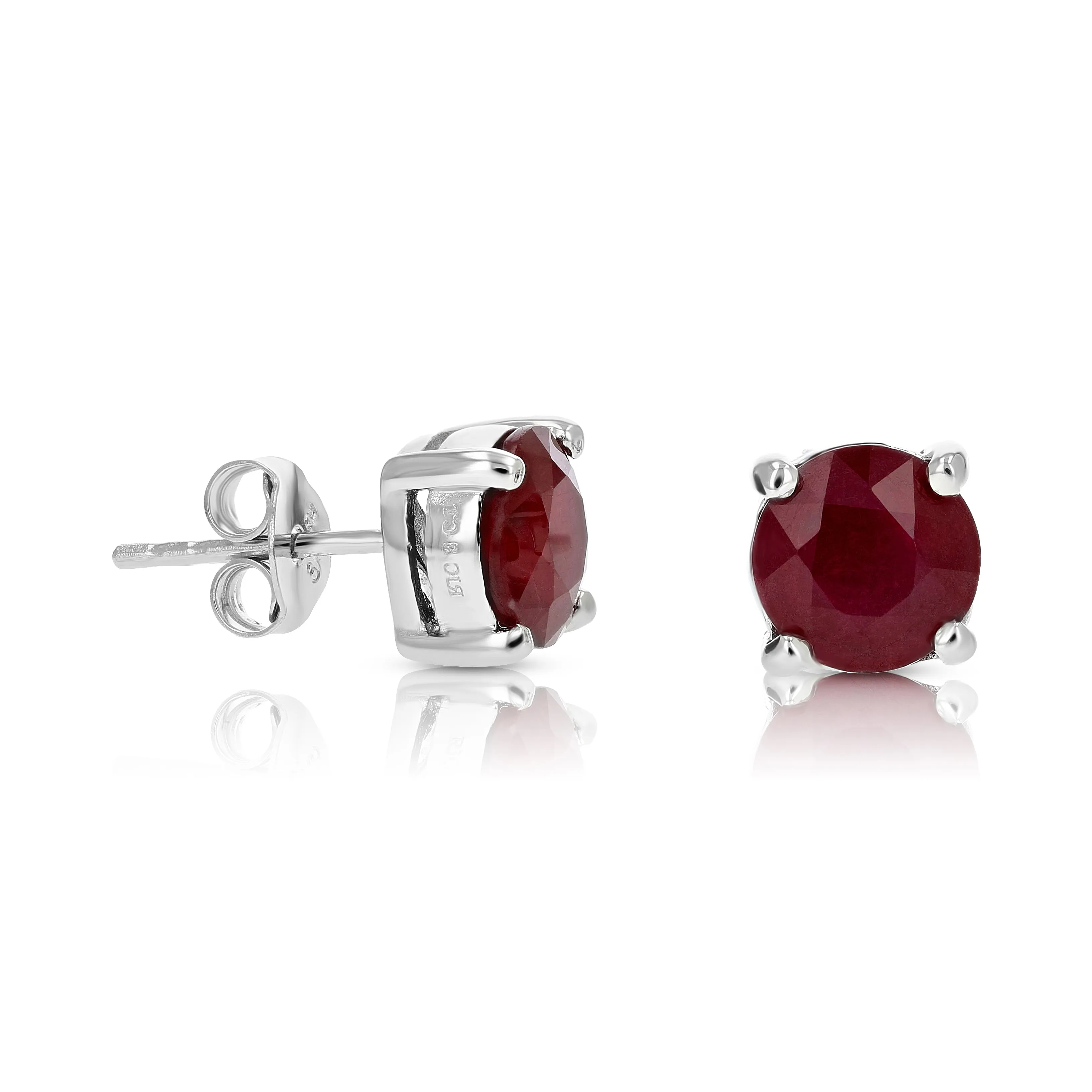 3 cttw Ruby Earrings .925 Sterling Silver Rhodium Round Prong July Birthstone