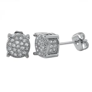 360 Round Rhodium CZ Micro Pave Earrings