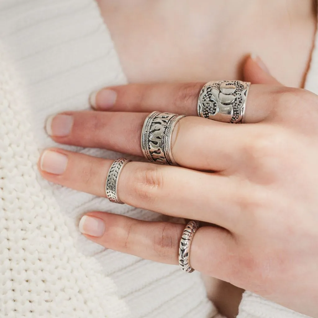 4 Pieces Ethnic Vintage Elephant Bohemian Antique Silver Rings Set