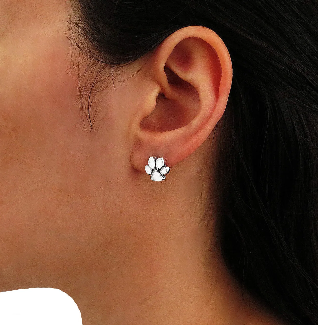 925 Silver Animal Lover Dog Cat Paw Print Stud Earrings