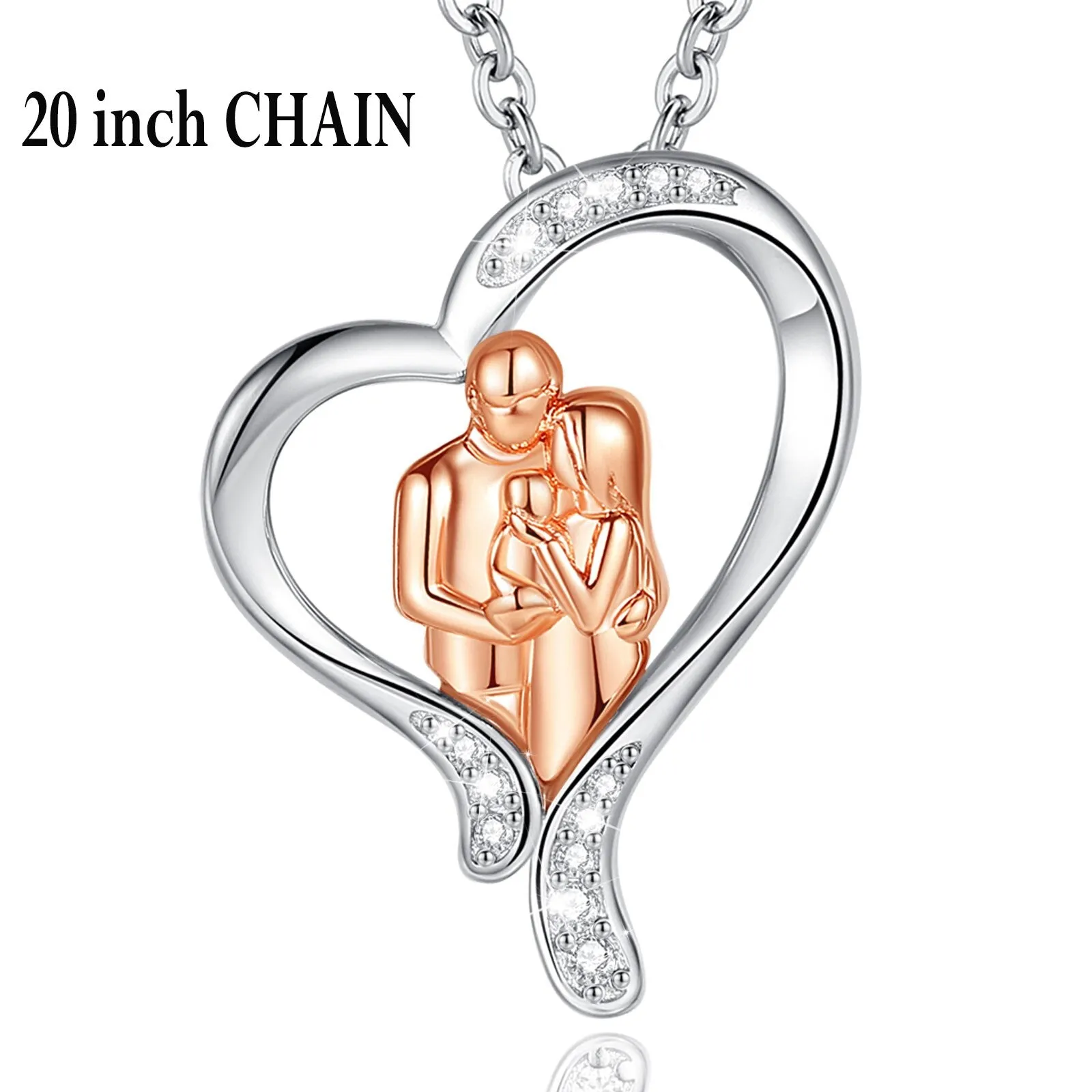 925 SilverI Mom Dad Baby Rose Gold Pendant Family Embraces Pure CZ Necklace Women Fashion Jewelry Mom Birthday Day Gift