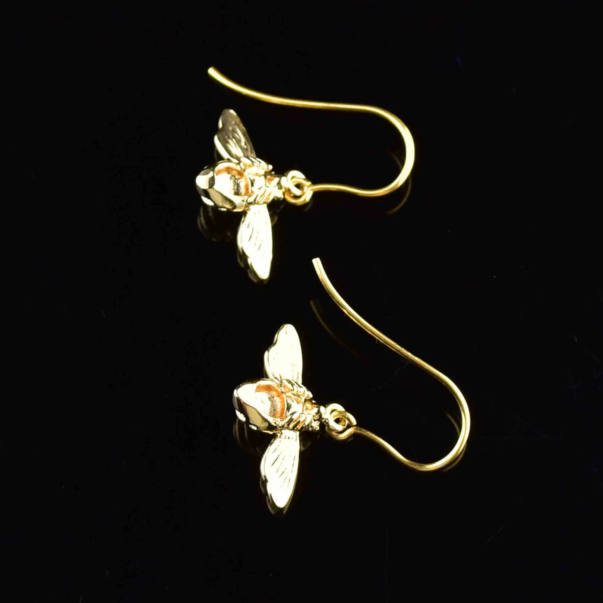 9K Gold Sterling Silver Gilt Bumble Bee Earrings