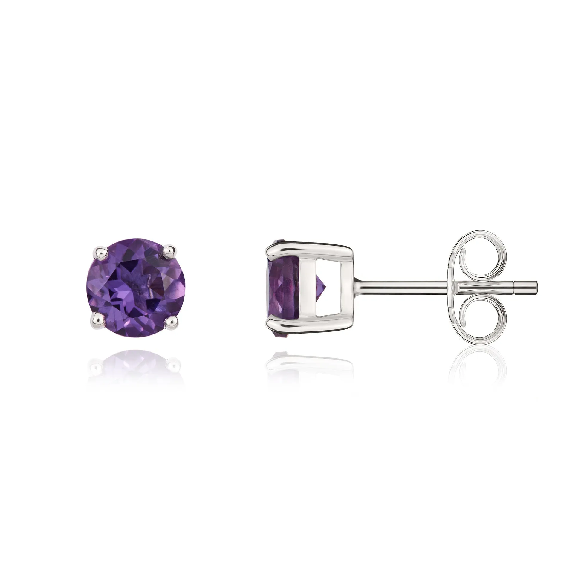 9K White Gold 5mm Round Amethyst Stud Earrings