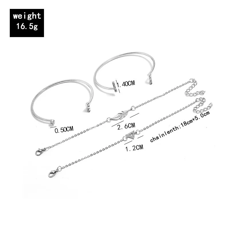 Alloy 4 Piece Simple Diamond Leaf Multilayer Bracelet set