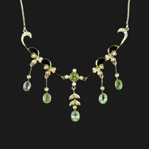 Antique Victorian 14K Gold Pearl Peridot Necklace