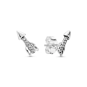 Arrow silver stud earrings with clear cubic zirconia