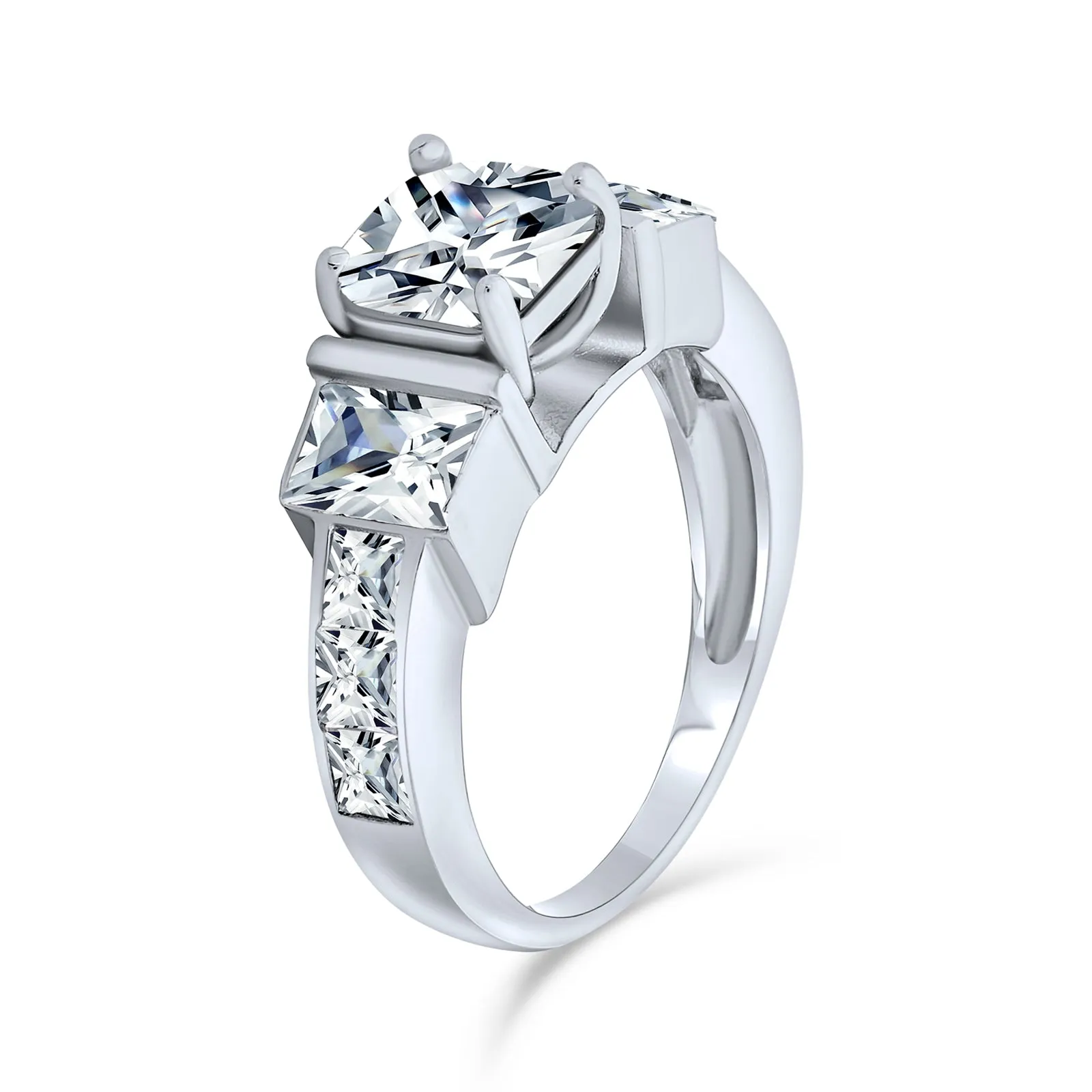 Art Deco 3CT CZ Three Stone Princess Cut Engagement Ring in Sterling Silver