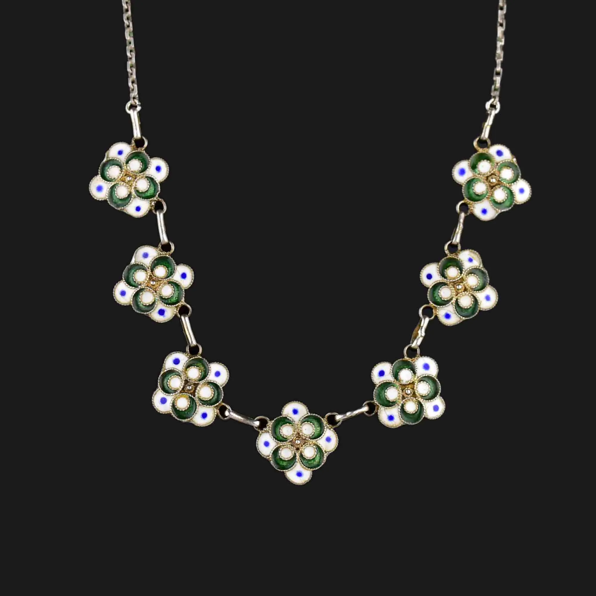 Art Deco Enamel Floral Chain Necklace