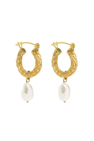 BAROQUE PEARL GOLD WEAVE MINI HOOPS