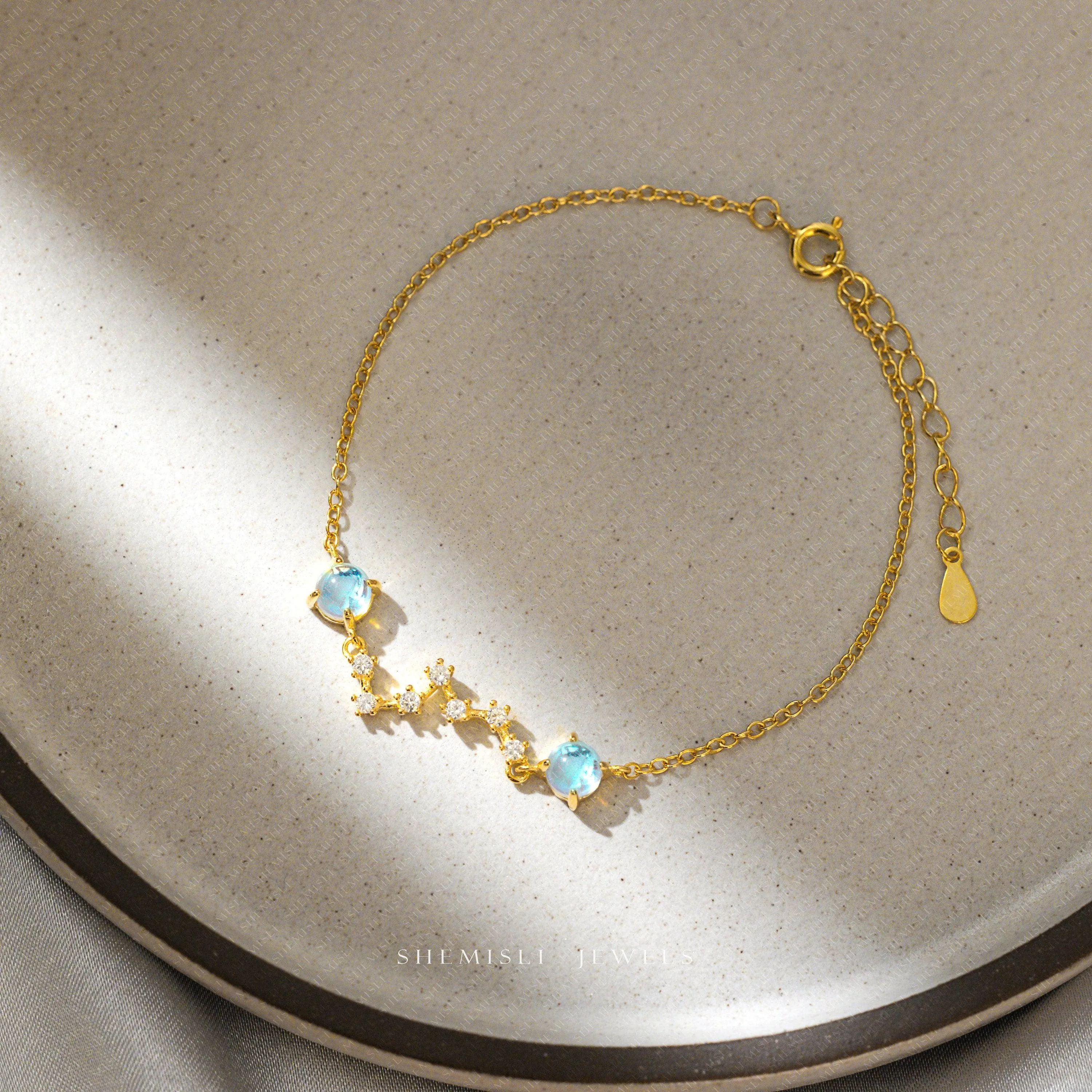 Big Dippper Blue Stone Bracelet, Silver or Gold Plated  (6.25"   1.5") SHEMISLI - SB011