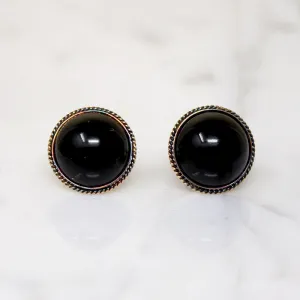 Black Onyx in Bloomed Gold Stud Earrrings