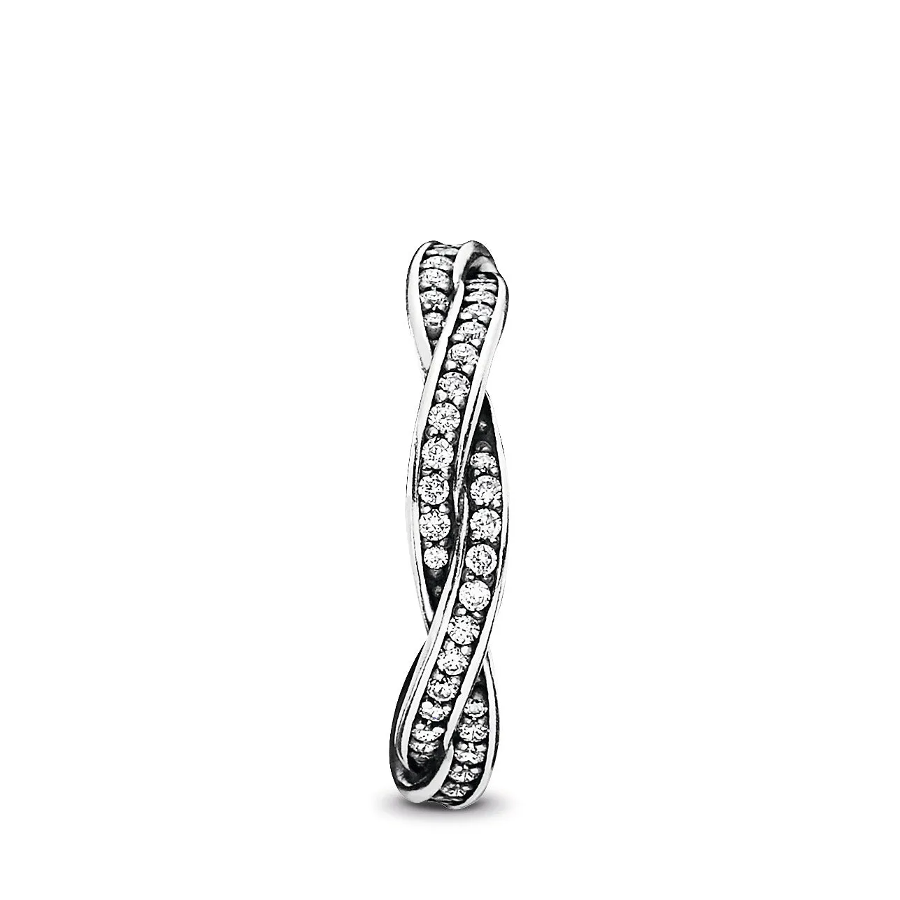 Braided pave silver ring with cubic zirconia