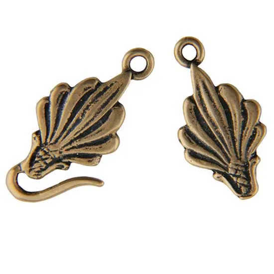 Bronze Plate Hook & Eye Clasp - Leaf 39mm - 1 Set