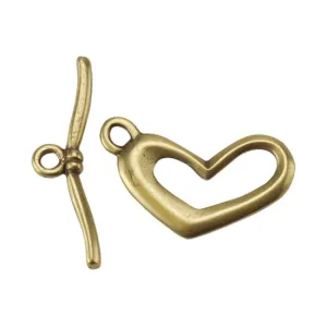 Bronze Plate Toggle Clasp - Funky Heart 21mm x 24mm - 1 Set