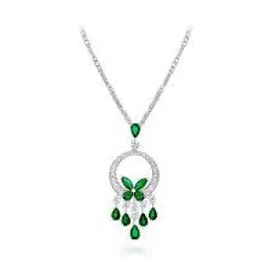 BUTTERFLY CHANDELIER CLASSIC GREEN SILVER DIAMOND NECKLACE