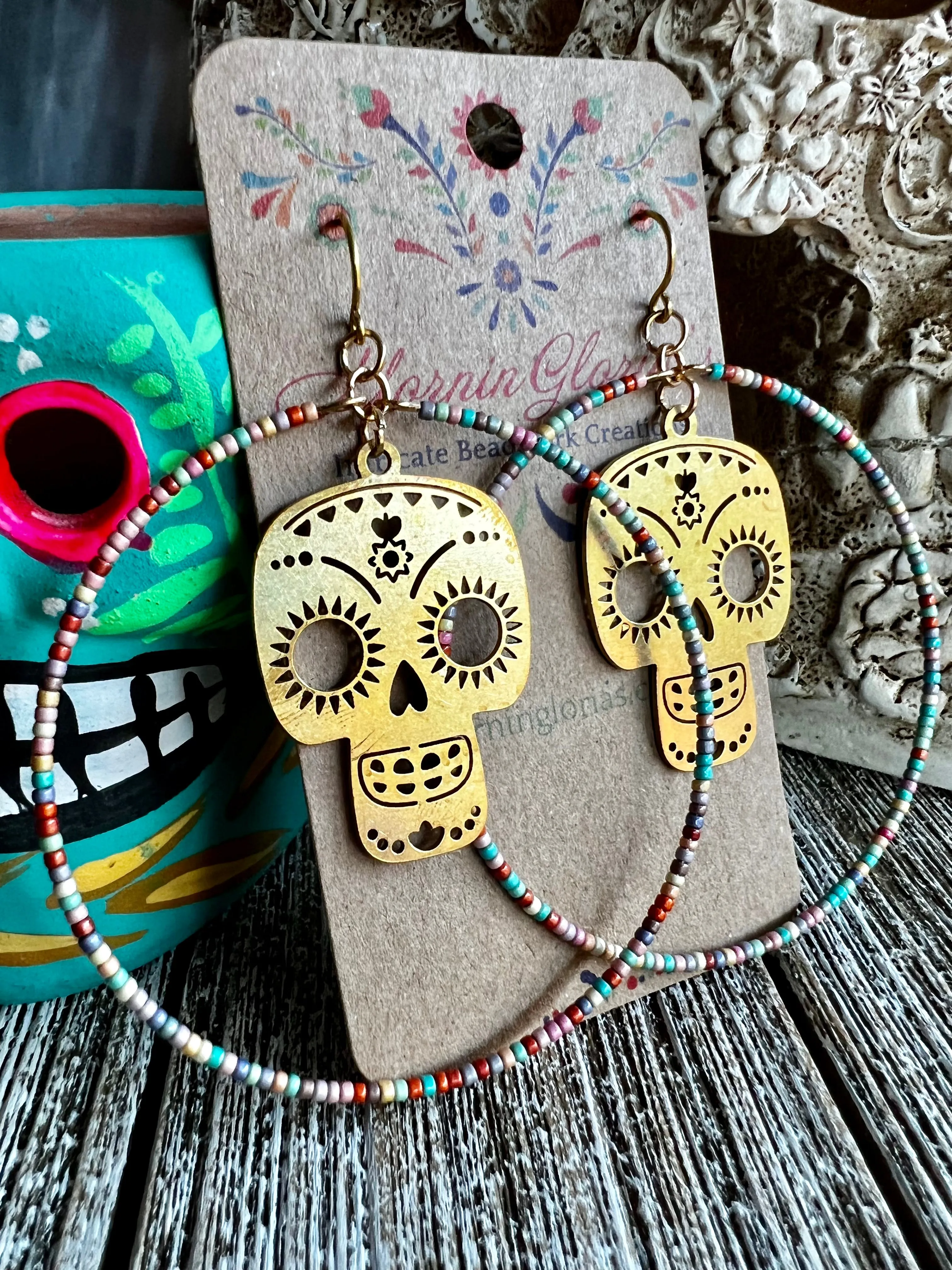 Calavera Beaded Hoop Earrings