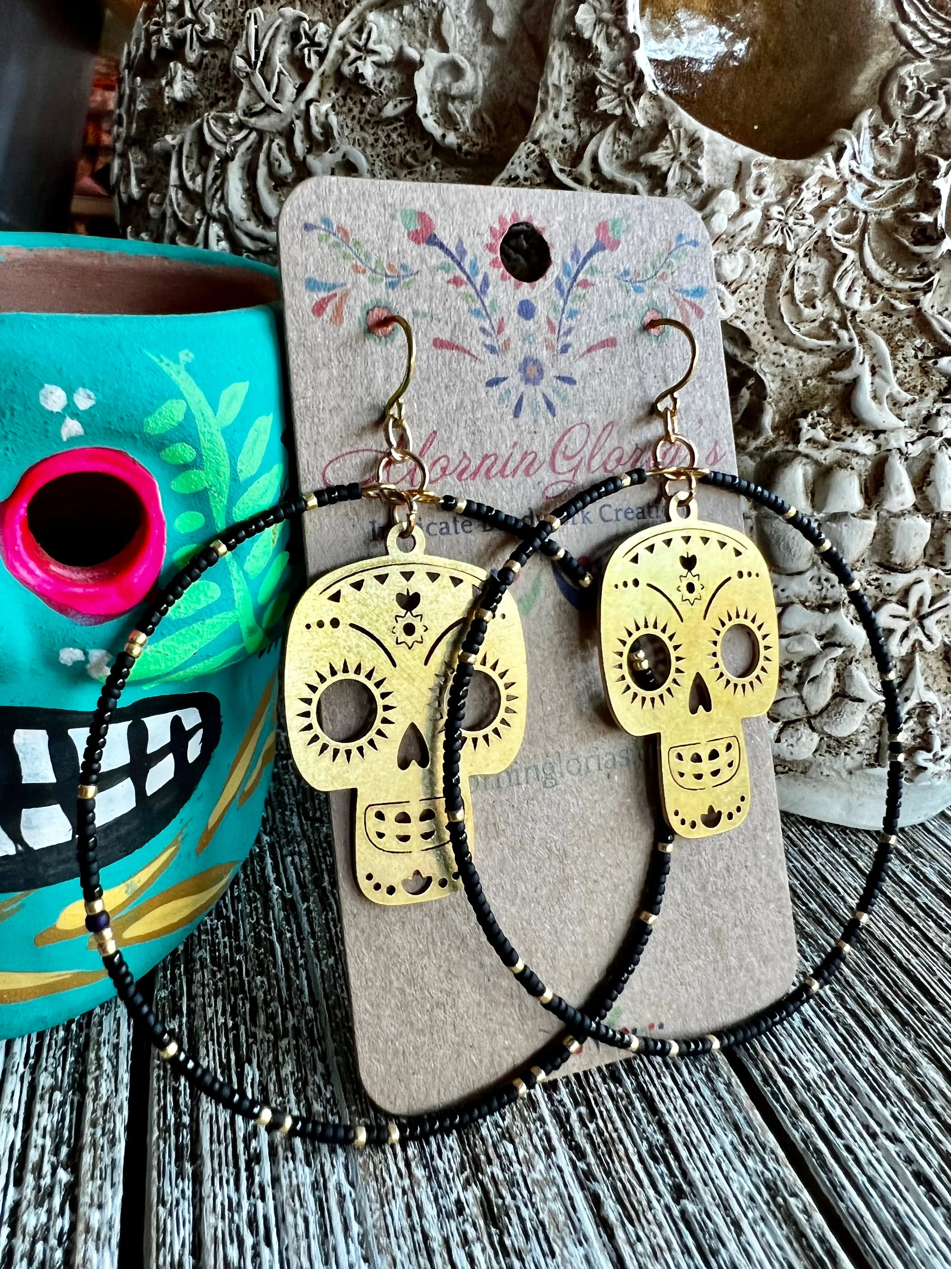 Calavera Beaded Hoop Earrings