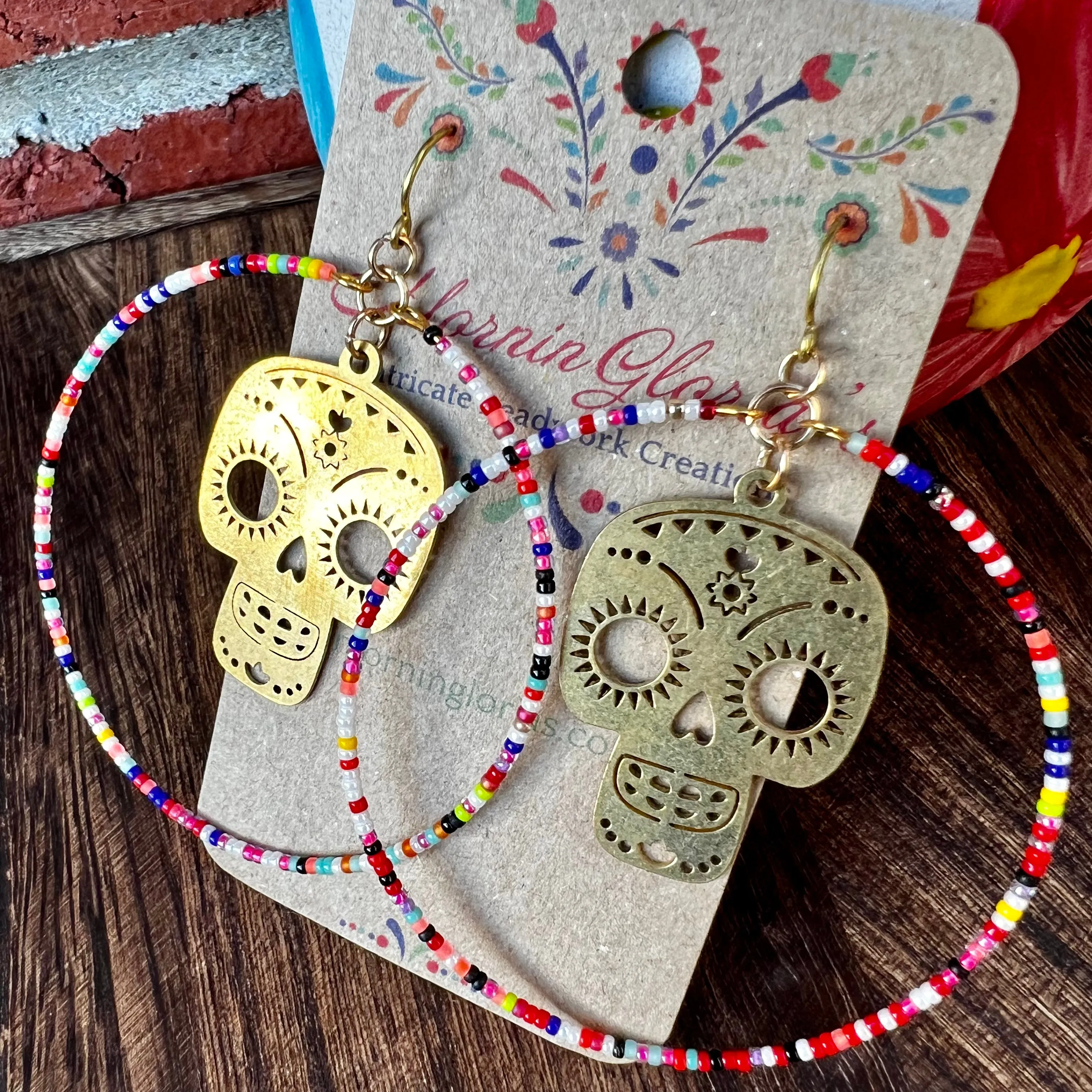 Calavera Beaded Hoop Earrings