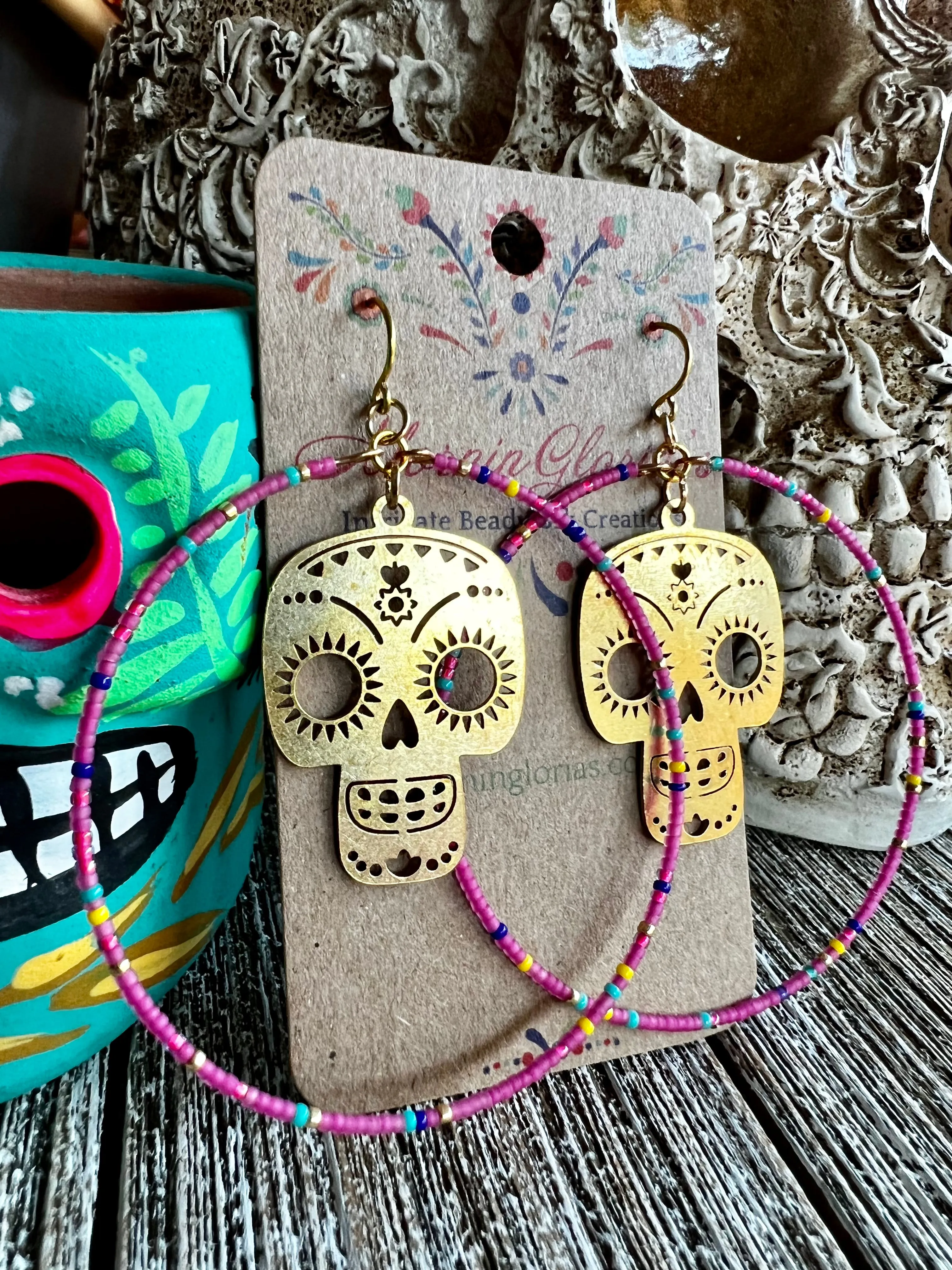 Calavera Beaded Hoop Earrings