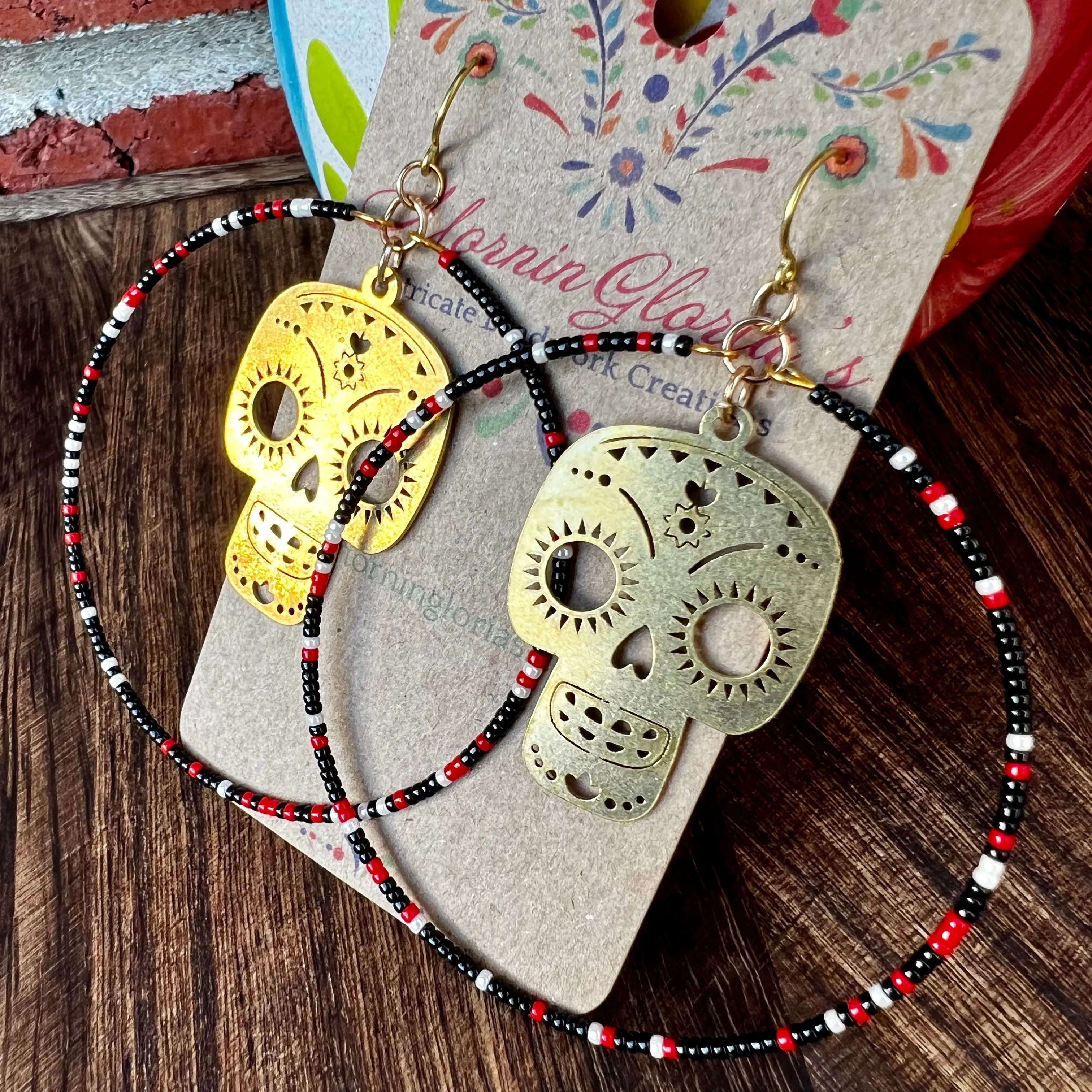 Calavera Beaded Hoop Earrings