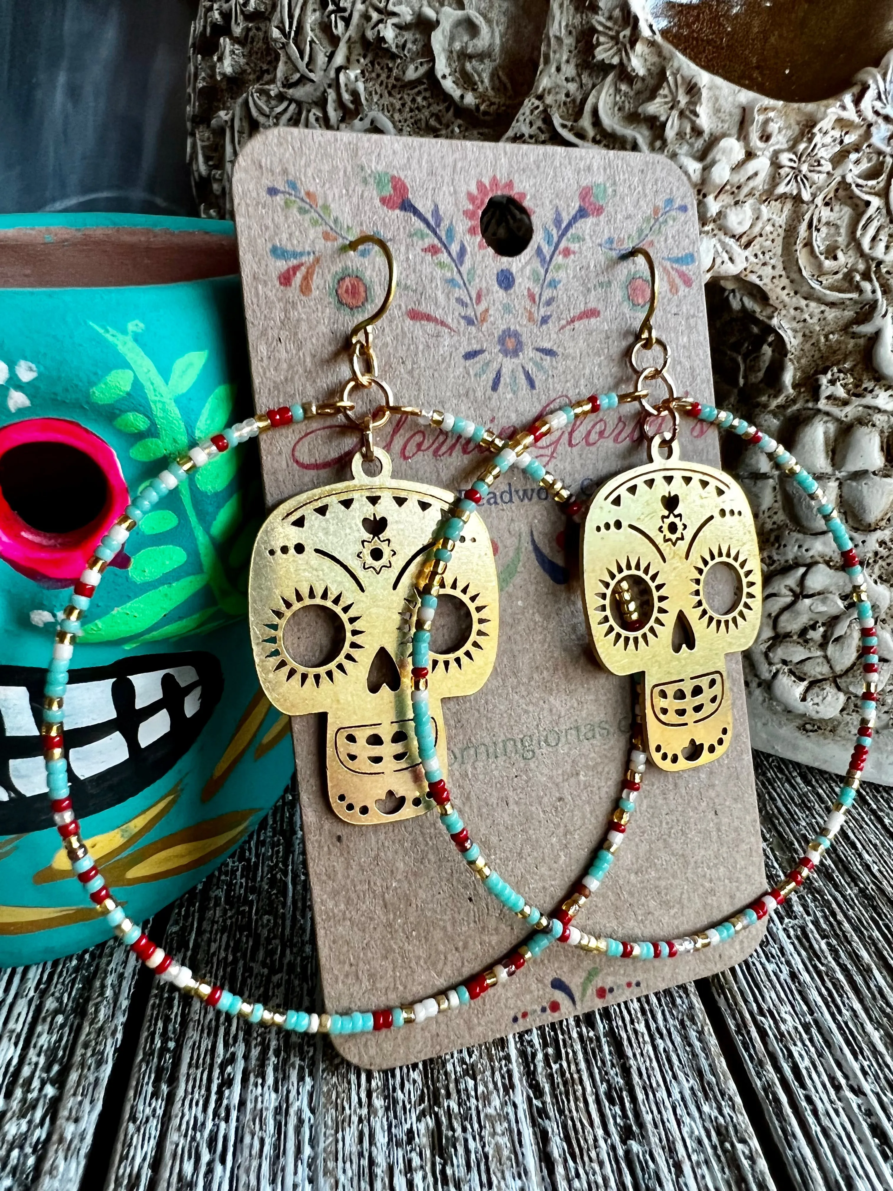 Calavera Beaded Hoop Earrings