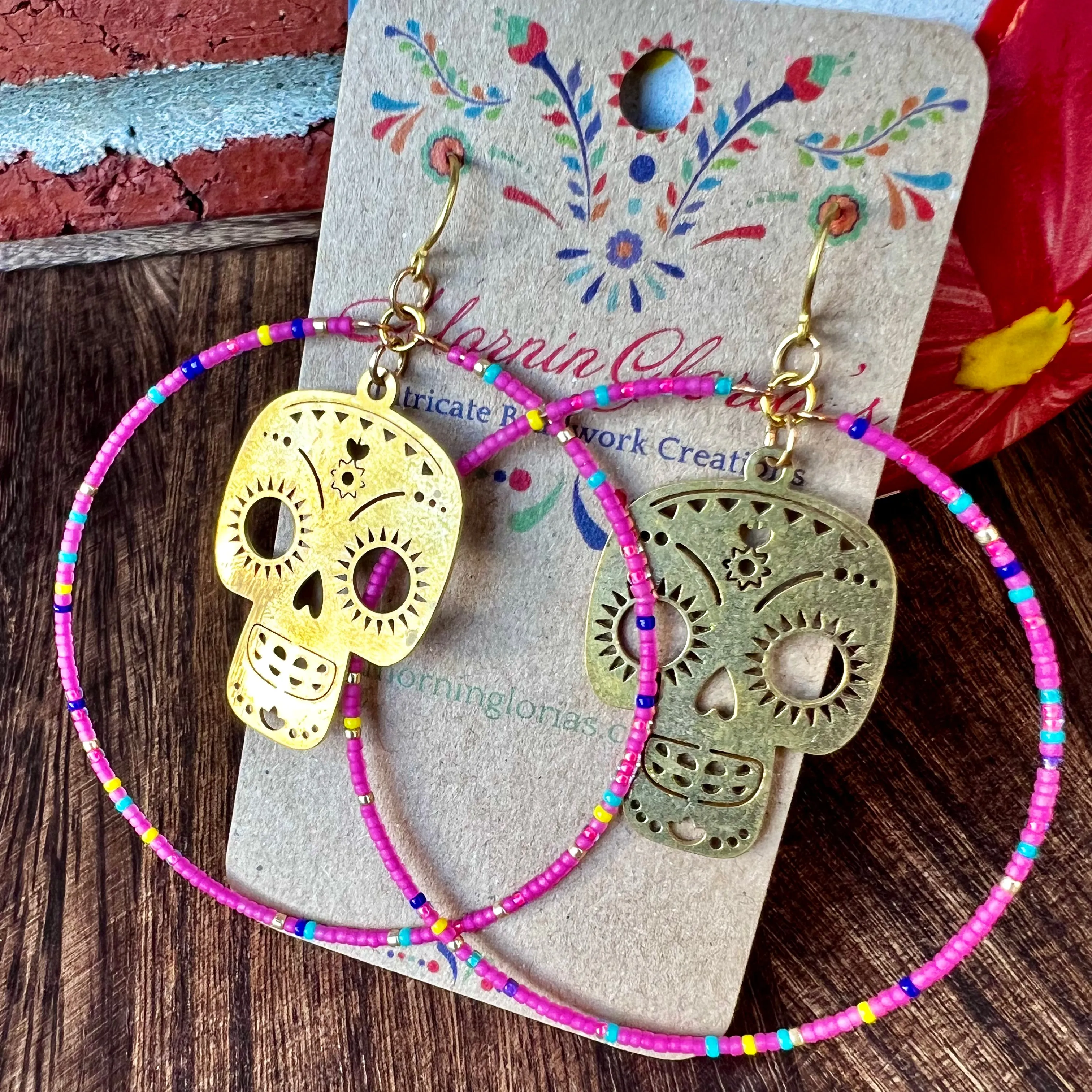 Calavera Beaded Hoop Earrings