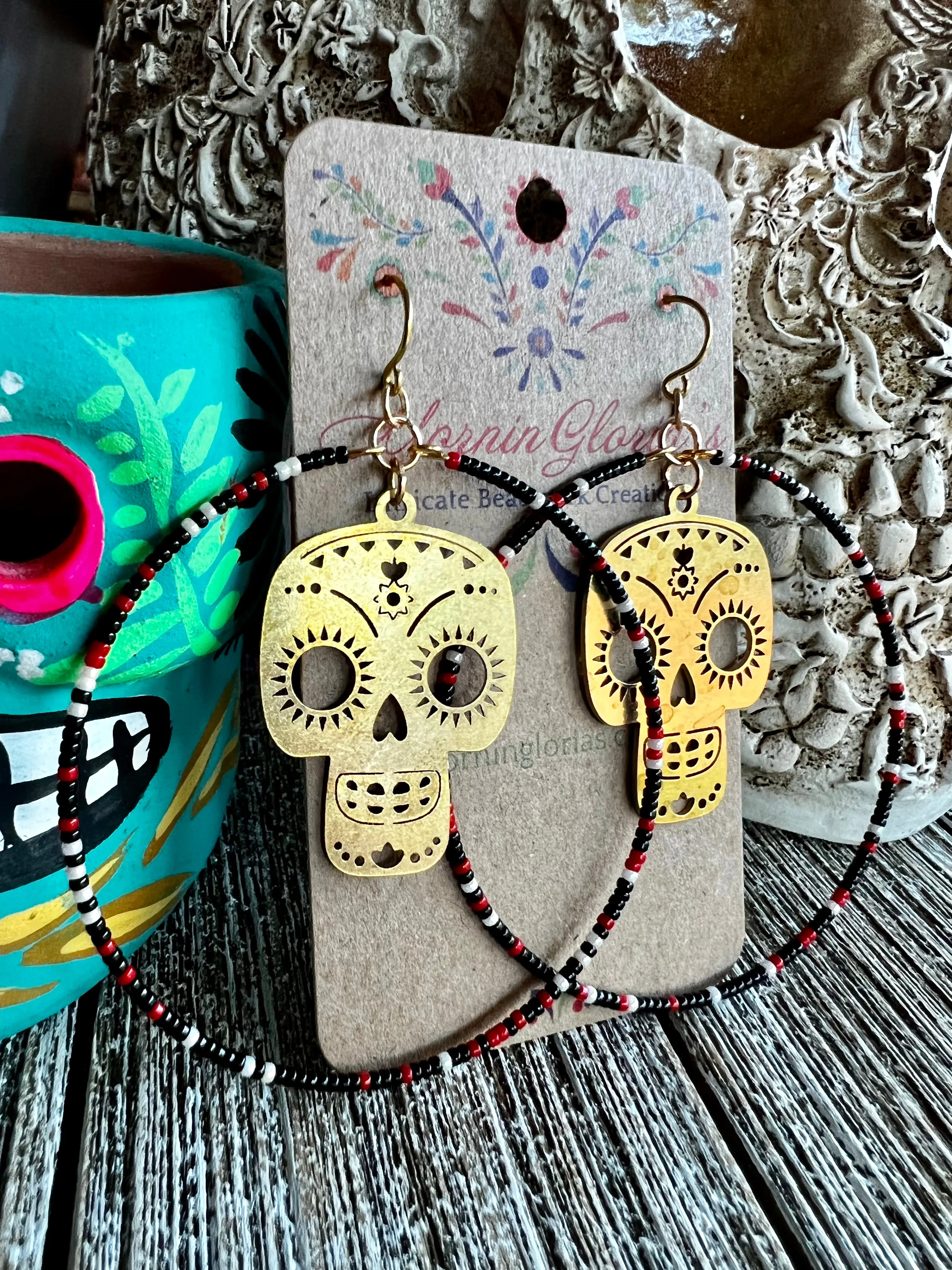 Calavera Beaded Hoop Earrings