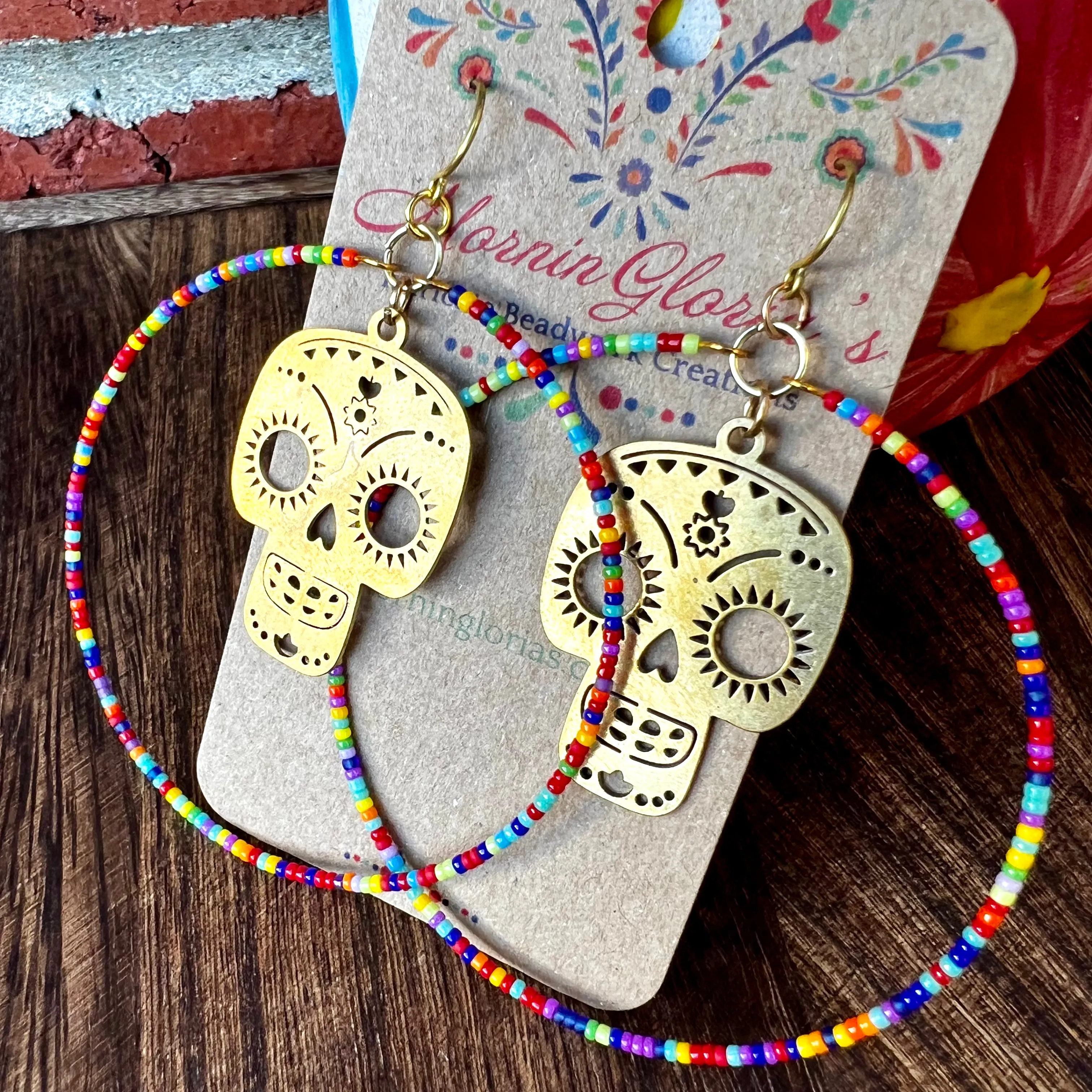 Calavera Beaded Hoop Earrings