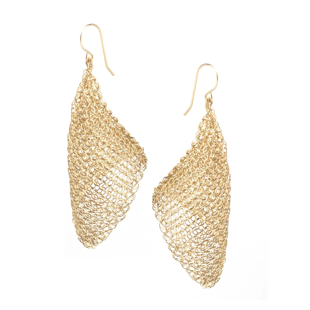 CALLA gold wire crochet earrings , long elegant crocheted earrings