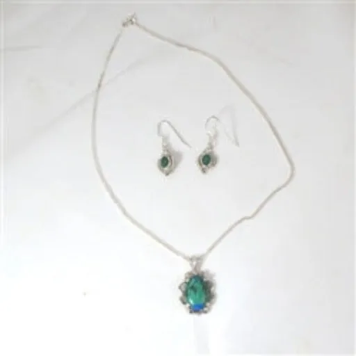 Chrysocolla  Gemstone Pendant Necklace and Earrings