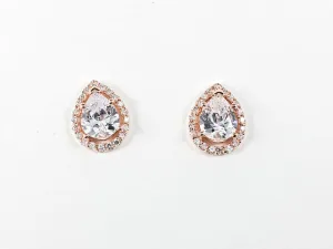 Classic Elegant Tear Drop CZ Pink Gold Silver Earrings