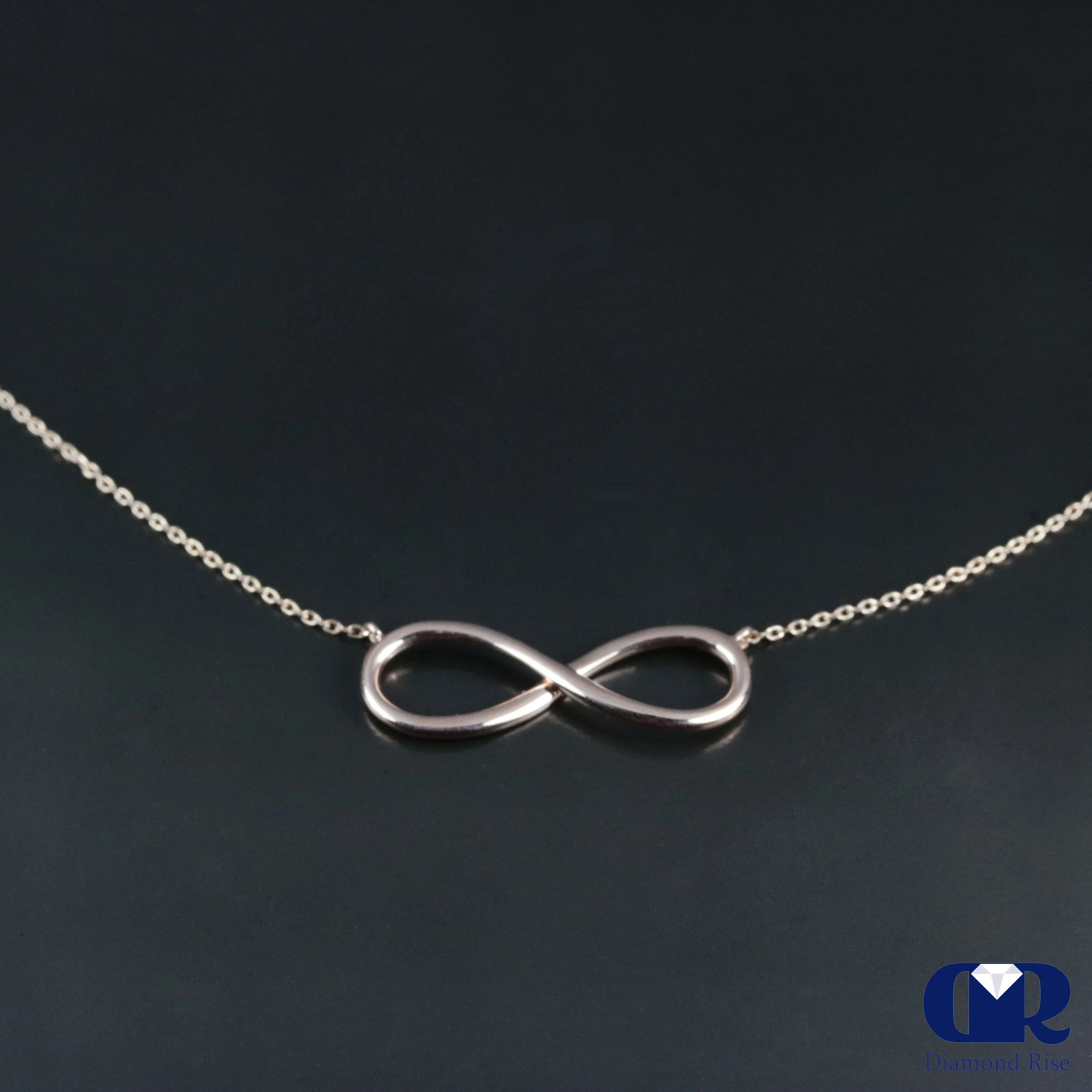 Classic Infinity Pendant 14K Rose Gold Necklace Adjustable Chain